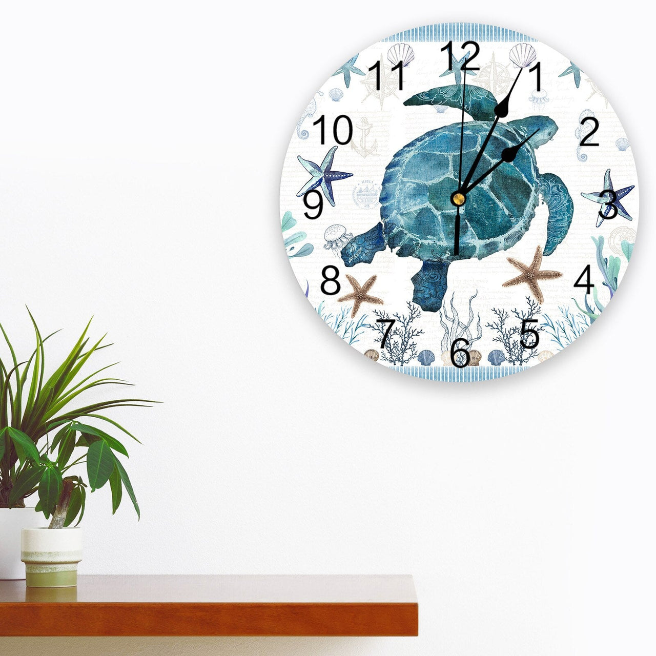 Ocean Stripes Seaweed Starfish Tortoise Wall Clock - Casatrail.com