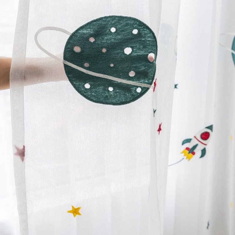 Outer Space Rocket Embroidered Voile Curtain - Casatrail.com