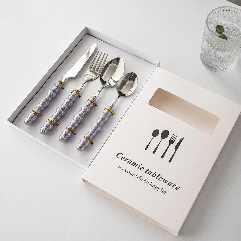 Pearl Cutlery Set Stainless Steel Wedding Dinnerware Gift - Casatrail.com
