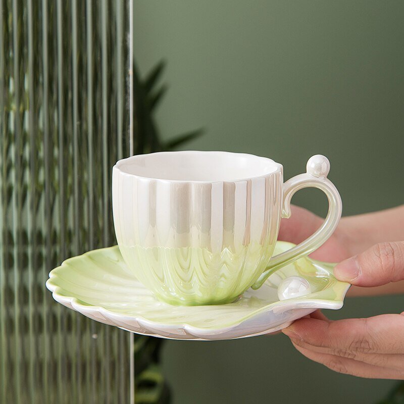 Pearl Shell Coffee Cups with Saucer - Casatrail.com