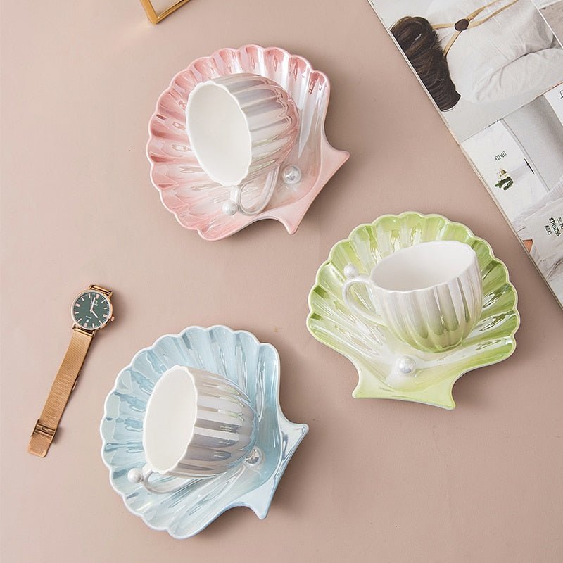 Pearl Shell Coffee Cups with Saucer - Casatrail.com