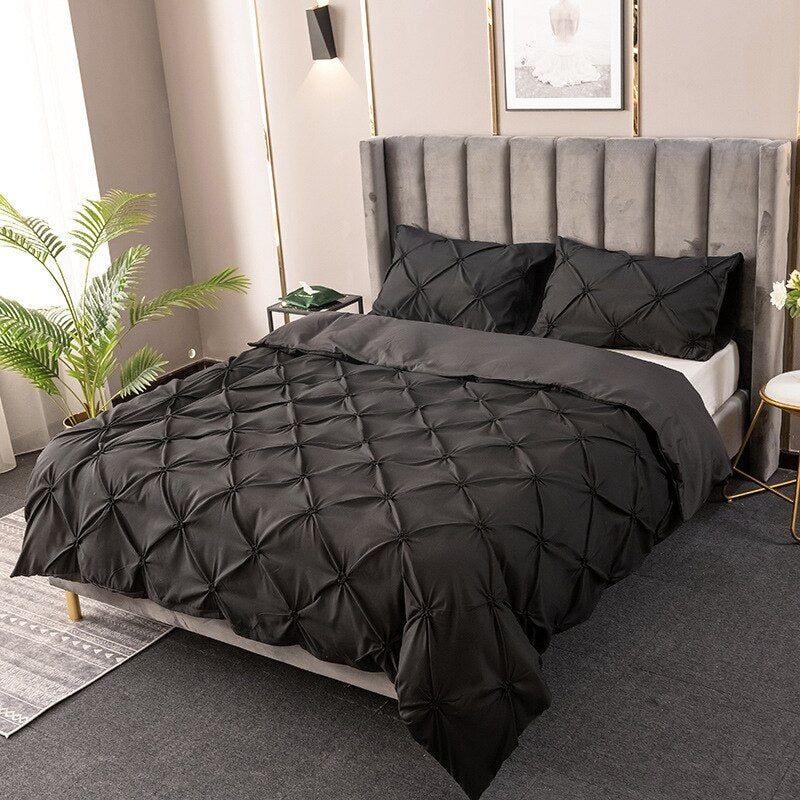 Pinch Pleated Solid Color Duvet Cover Set - Casatrail.com