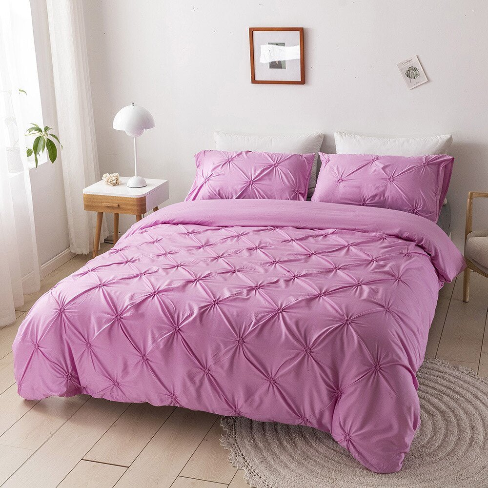 Pinch Pleated Solid Color Duvet Cover Set - Casatrail.com