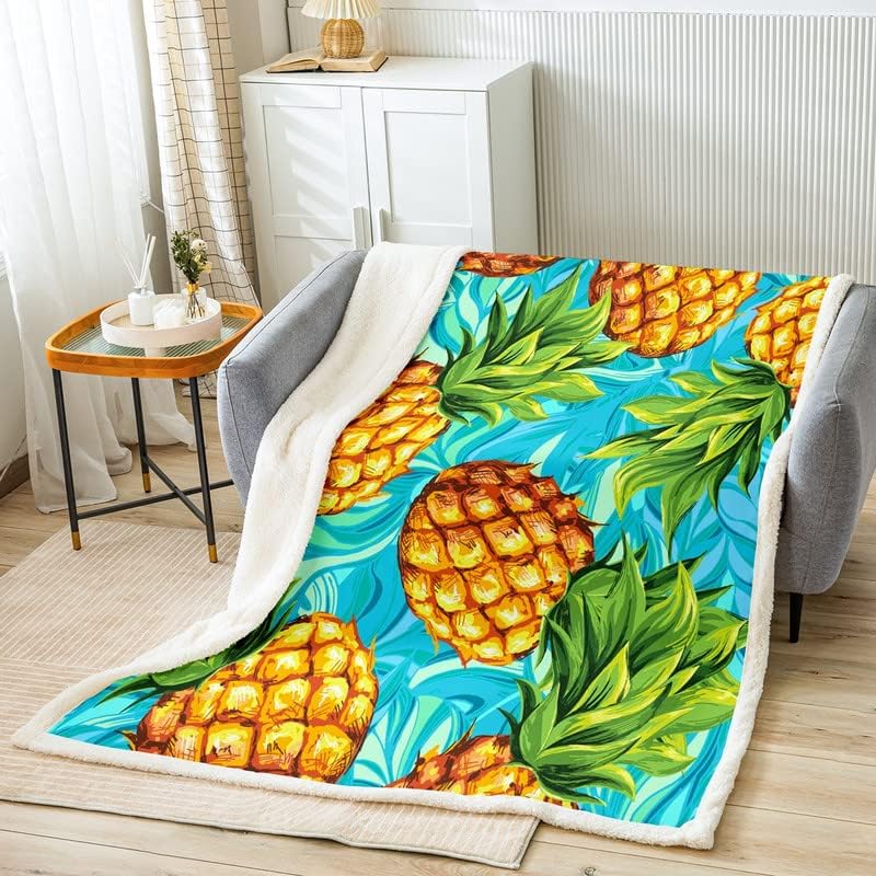 Pineapple Sherpa Blanket Boys Fleece Throw Kids Fresh Pattern - Casatrail.com