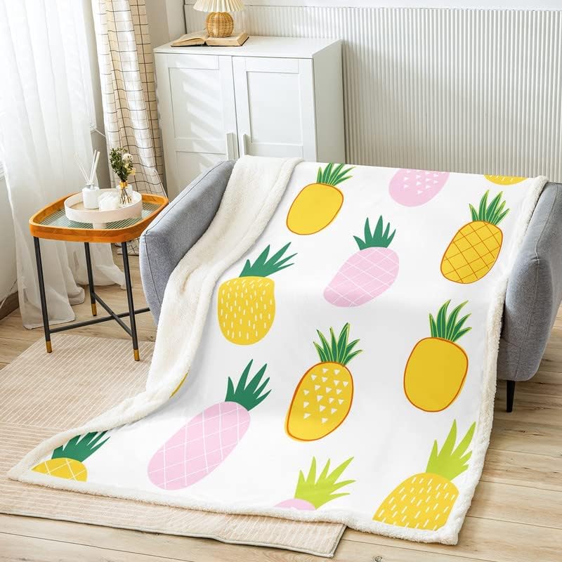 Pineapple Sherpa Blanket Tropical Fleece Throw - Casatrail.com