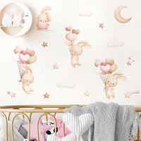 Thumbnail for Pink Cartoon Bunny Moon Clouds Wall Decals Girls Room - Casatrail.com