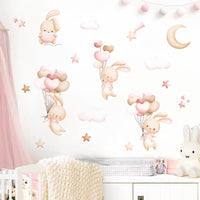 Thumbnail for Pink Cartoon Bunny Moon Clouds Wall Decals Girls Room - Casatrail.com