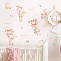 Thumbnail for Pink Cartoon Bunny Moon Clouds Wall Decals Girls Room - Casatrail.com