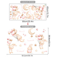 Thumbnail for Pink Cartoon Bunny Moon Clouds Wall Decals Girls Room - Casatrail.com