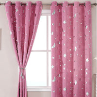 Thumbnail for Pink Star Moon Print Kids Window Curtains - Casatrail.com