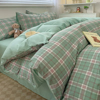 Thumbnail for Plaid Cotton Bedding Set with Duvet Cover, Pillowcase & Bed Sheet - Casatrail.com