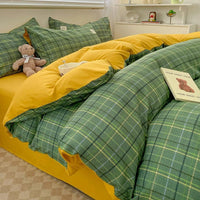 Thumbnail for Plaid Cotton Bedding Set with Duvet Cover, Pillowcase & Bed Sheet - Casatrail.com