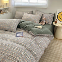 Thumbnail for Plaid Cotton Bedding Set with Duvet Cover, Pillowcase & Bed Sheet - Casatrail.com