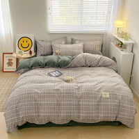 Thumbnail for Plaid Cotton Bedding Set with Duvet Cover, Pillowcase & Bed Sheet - Casatrail.com