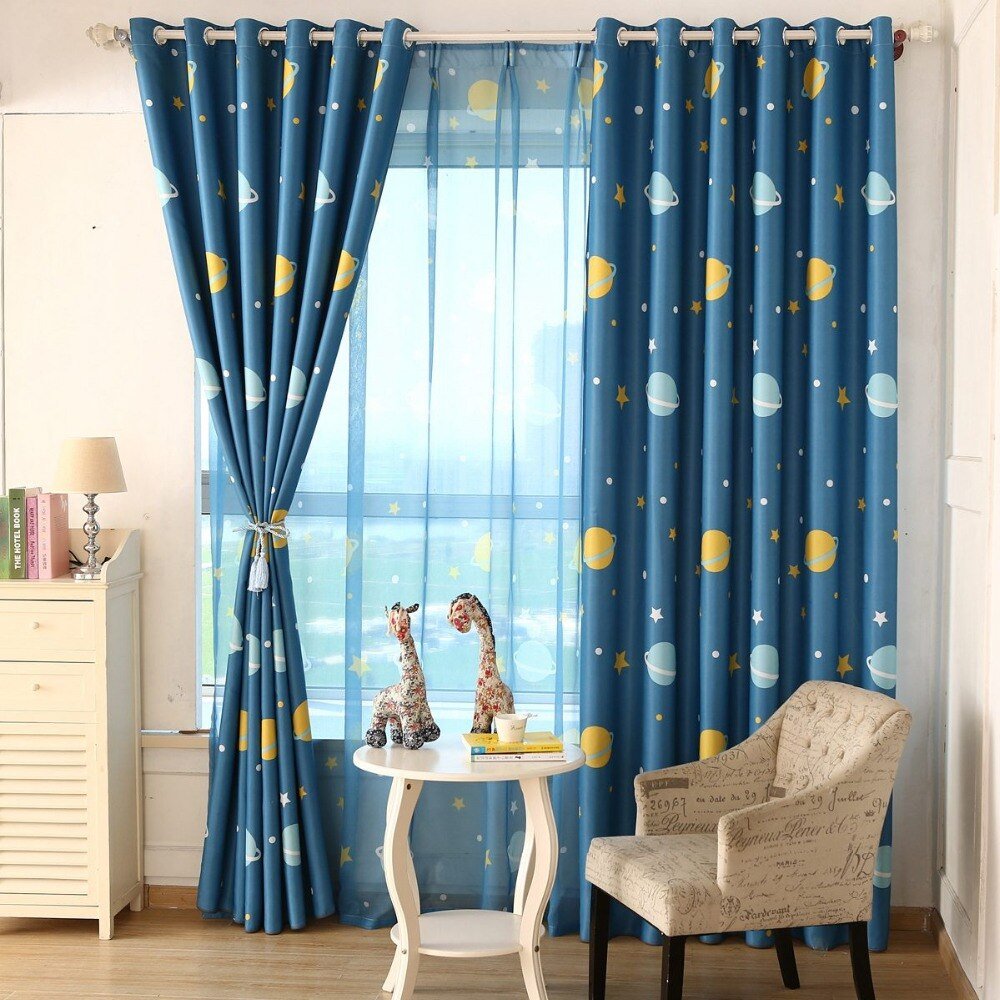 Planet Print Curtains with French Window Drapes - Casatrail.com