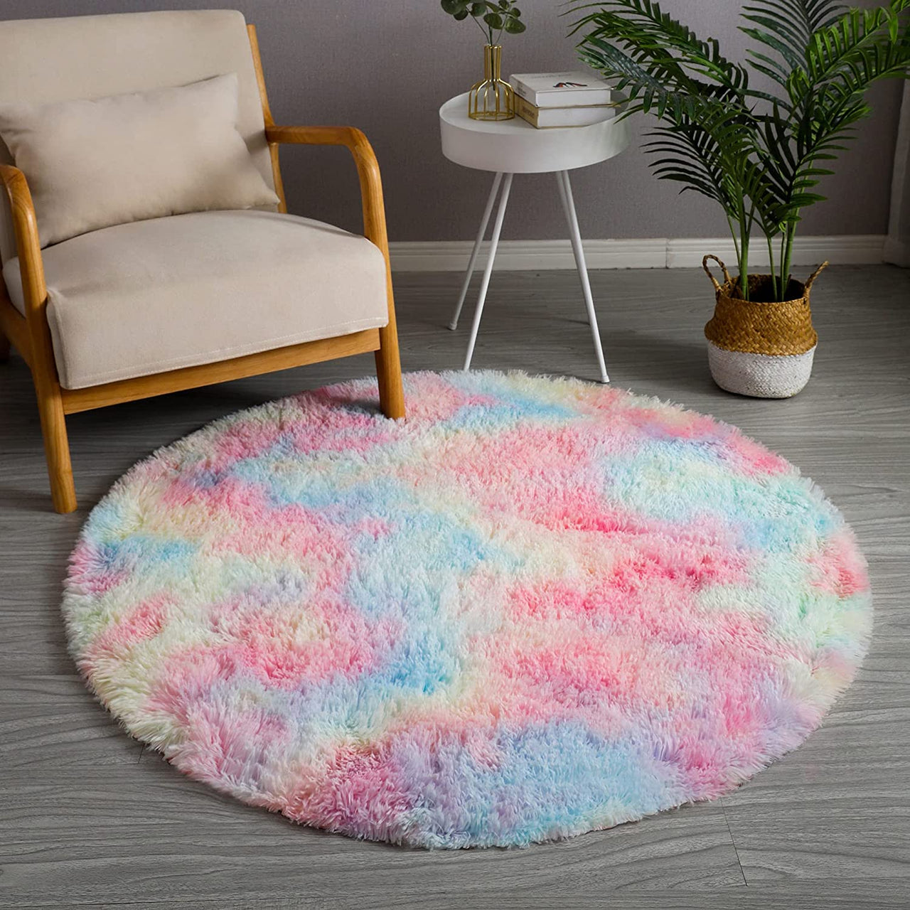 Plush Rainbow Round Shag Area Rug - Casatrail.com