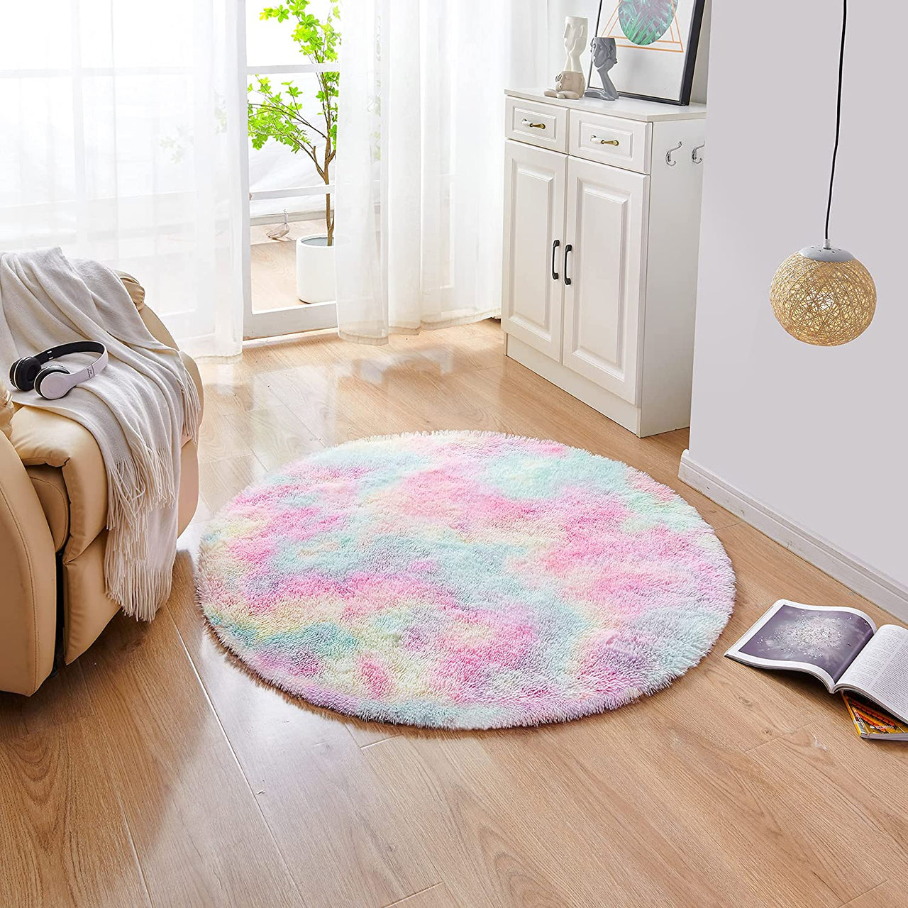 Plush Rainbow Round Shag Area Rug - Casatrail.com