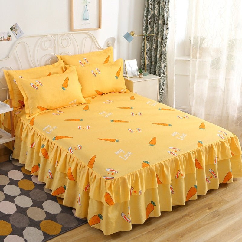 Printed Double Layer Bed Skirt Set for King Queen Size Bed - Casatrail.com