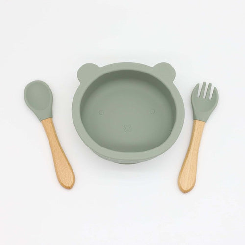 Baby Bear Shape Silicone Bowl With Spoon
