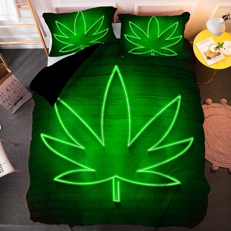 Psychedelic Queen King Bedding Set with Weed Leaves - Casatrail.com