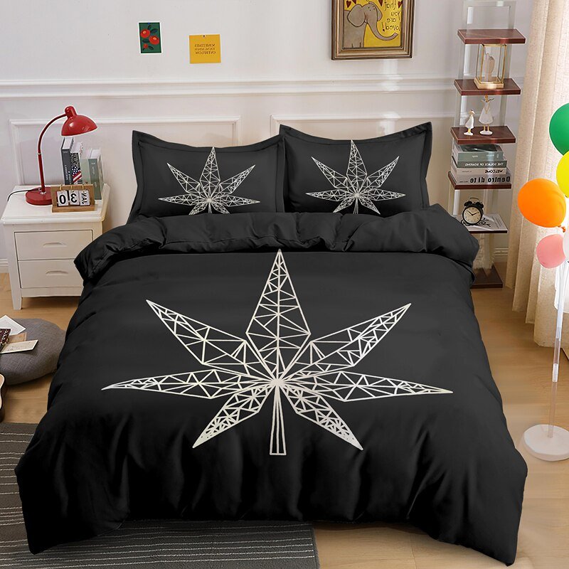Psychedelic Queen King Bedding Set with Weed Leaves - Casatrail.com