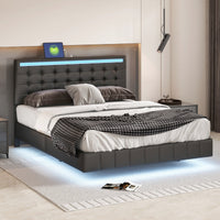 Thumbnail for Queen Size Floating Bed Frame with LED USB Charging - Casatrail.com