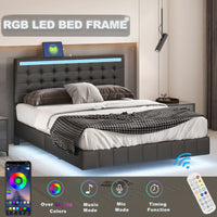 Thumbnail for Queen Size Floating Bed Frame with LED USB Charging - Casatrail.com