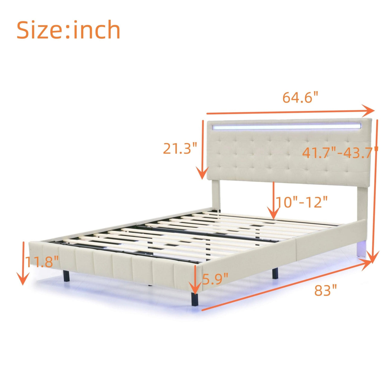 Queen Size Floating Bed Frame with LED USB Charging - Casatrail.com