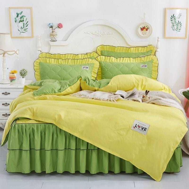 Quilted Bed Skirt Set with Bedspread and Quilt Cover - Casatrail.com