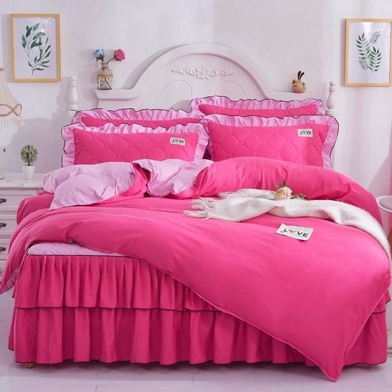 Quilted Bed Skirt Set with Bedspread and Quilt Cover - Casatrail.com