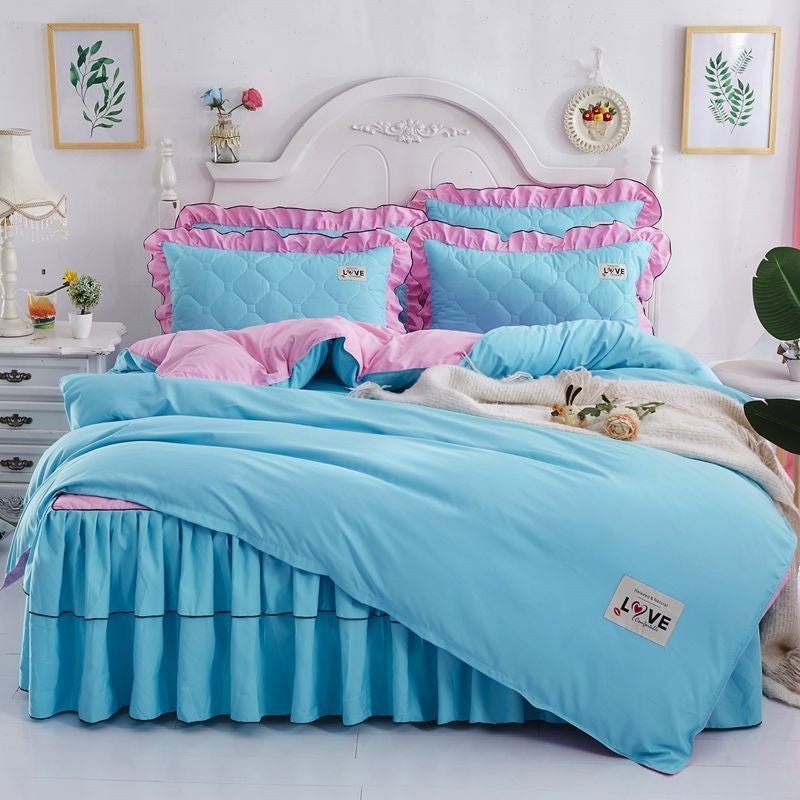 Quilted Bed Skirt Set with Bedspread and Quilt Cover - Casatrail.com