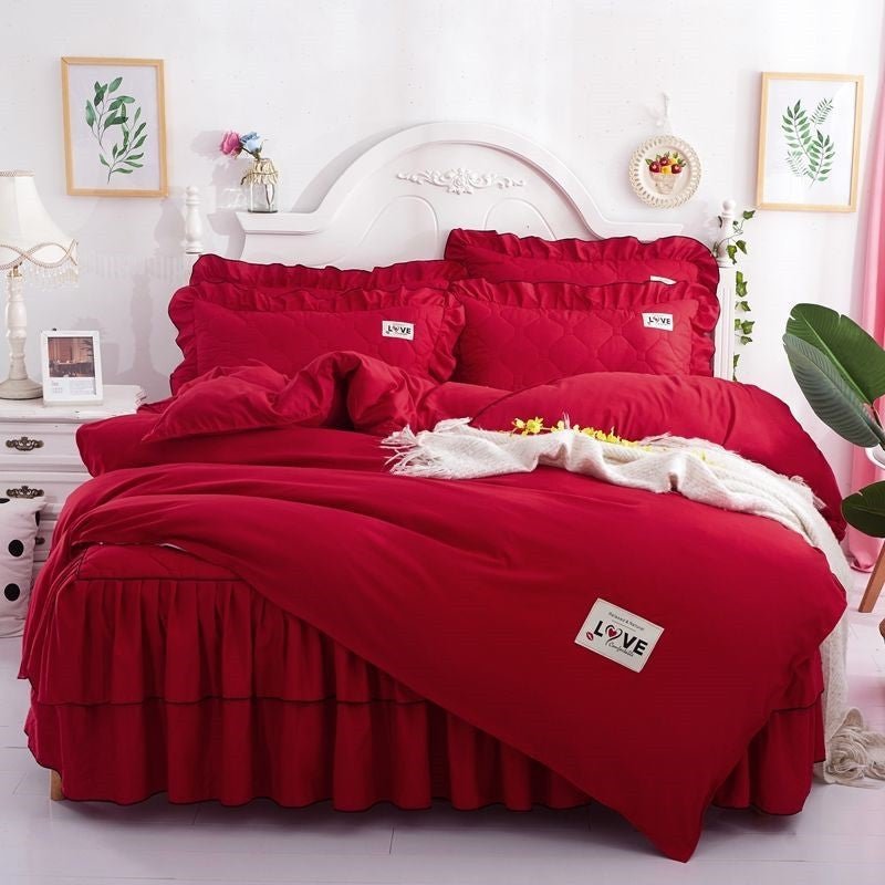 Quilted Bed Skirt Set with Bedspread and Quilt Cover - Casatrail.com