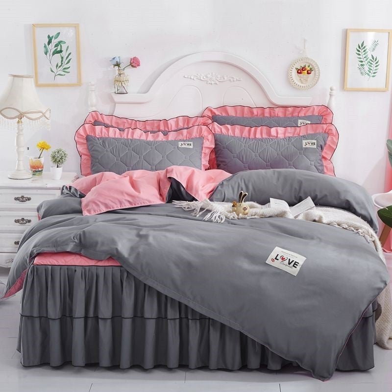 Quilted Bed Skirt Set with Bedspread and Quilt Cover - Casatrail.com