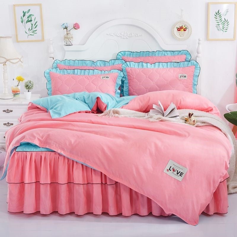 Quilted Bed Skirt Set with Bedspread and Quilt Cover - Casatrail.com