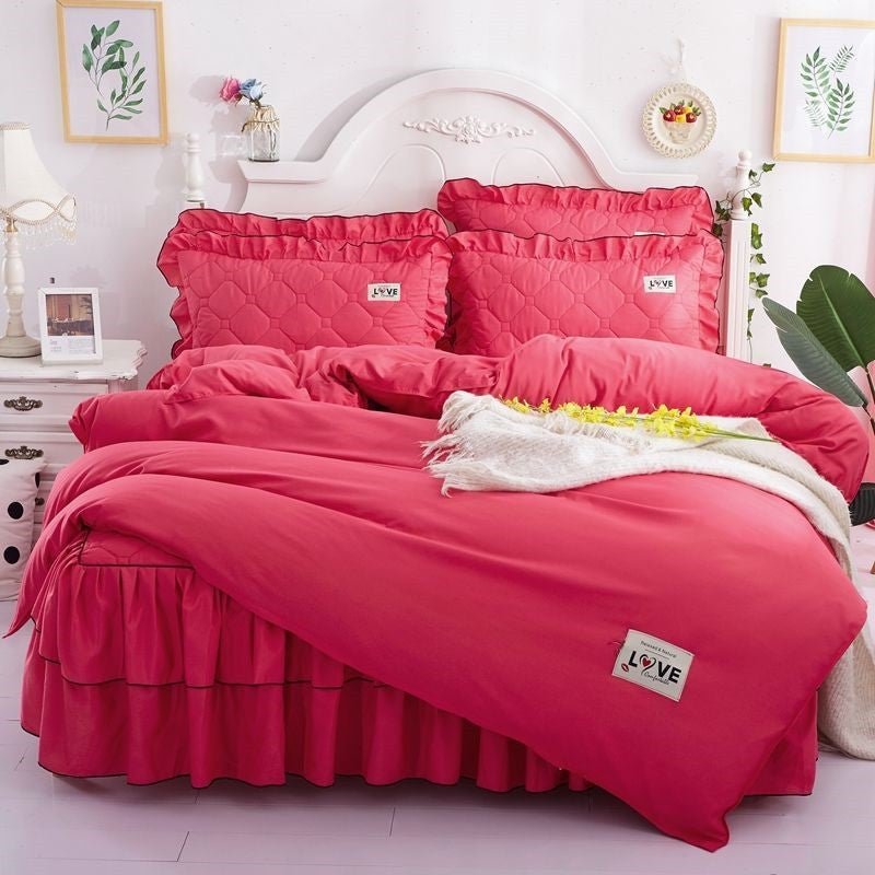 Quilted Bed Skirt Set with Bedspread and Quilt Cover - Casatrail.com