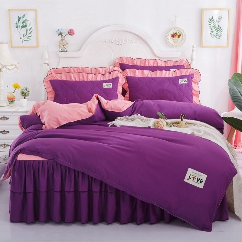 Quilted Bed Skirt Set with Bedspread and Quilt Cover - Casatrail.com