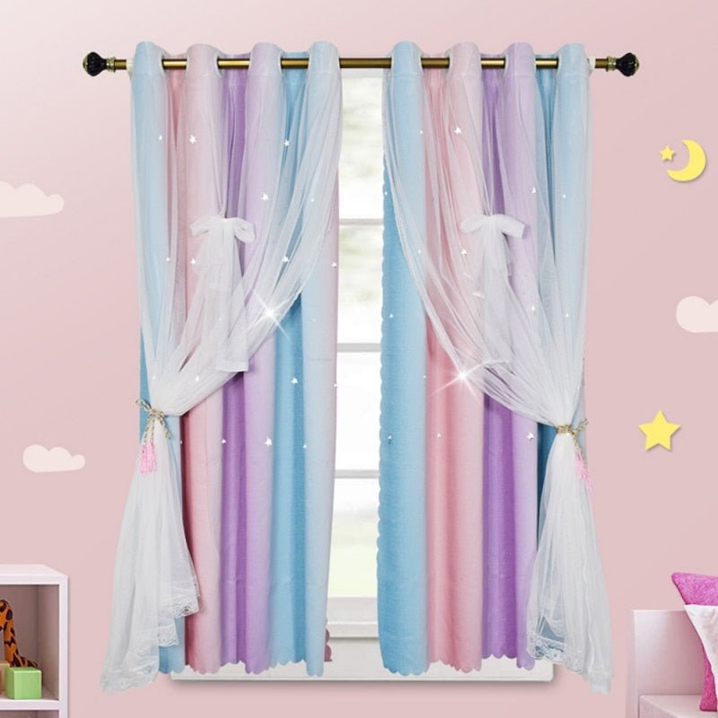 Rainbow Curtains with Double - Layer Gradient Lace - Casatrail.com