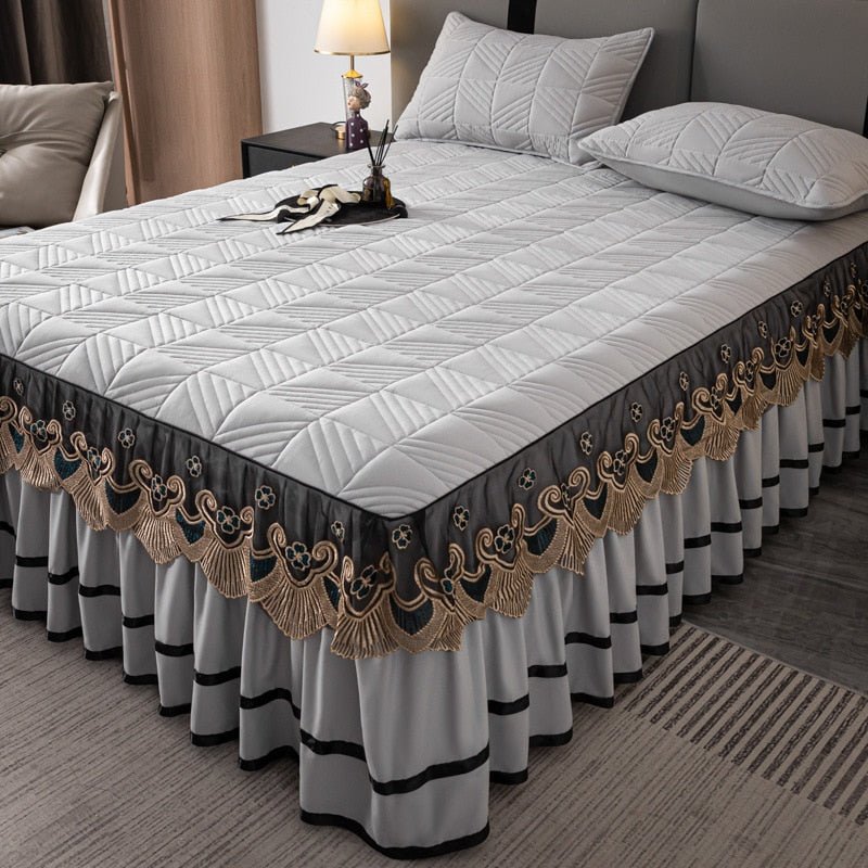 RainFire Elegant Quilted Bed Skirt Set - King Queen Size - Casatrail.com