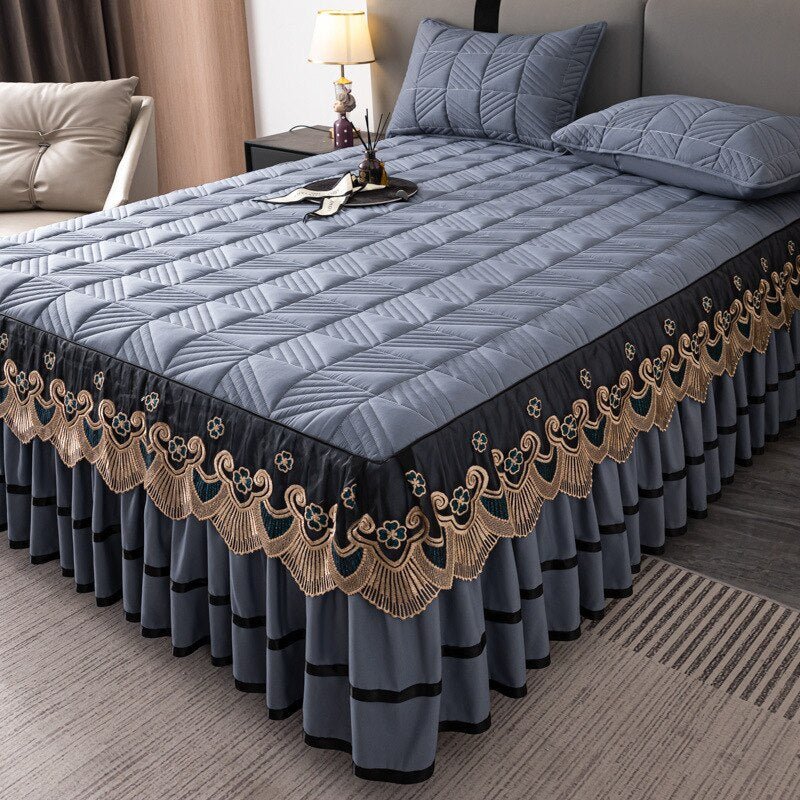 RainFire Elegant Quilted Bed Skirt Set - King Queen Size - Casatrail.com