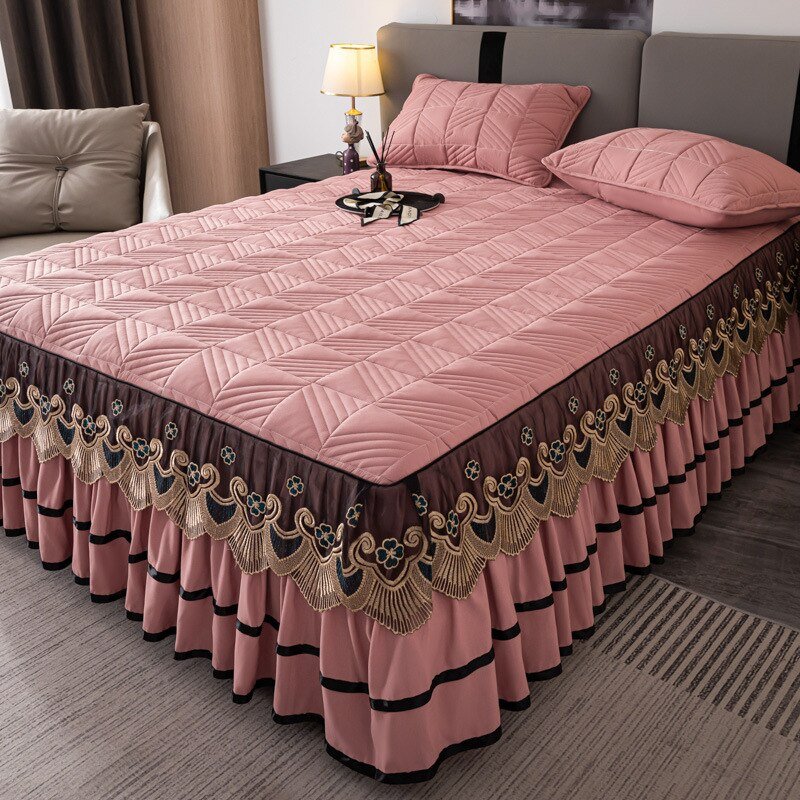 RainFire Elegant Quilted Bed Skirt Set - King Queen Size - Casatrail.com