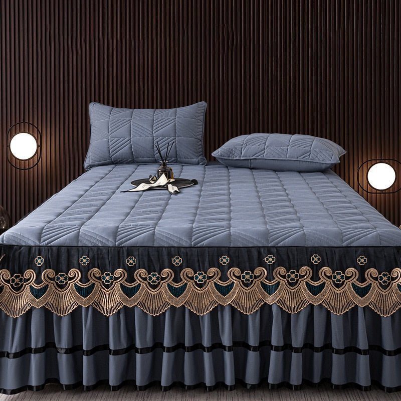 RainFire Elegant Quilted Bed Skirt Set - King Queen Size - Casatrail.com