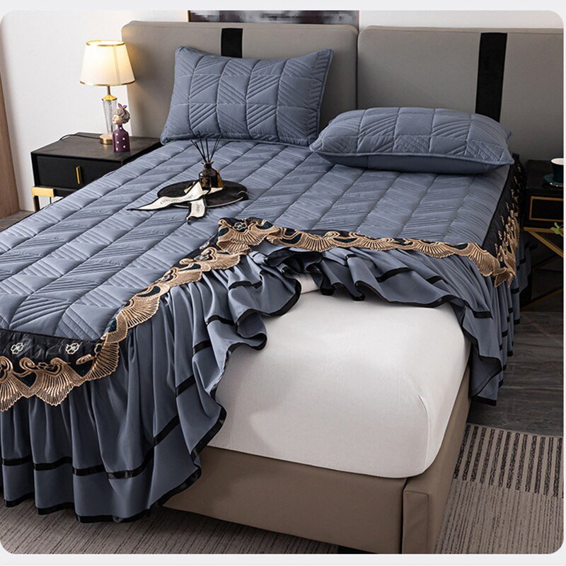 RainFire Elegant Quilted Bed Skirt Set - King Queen Size - Casatrail.com