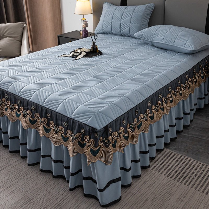 RainFire Elegant Quilted Bed Skirt Set - King Queen Size - Casatrail.com