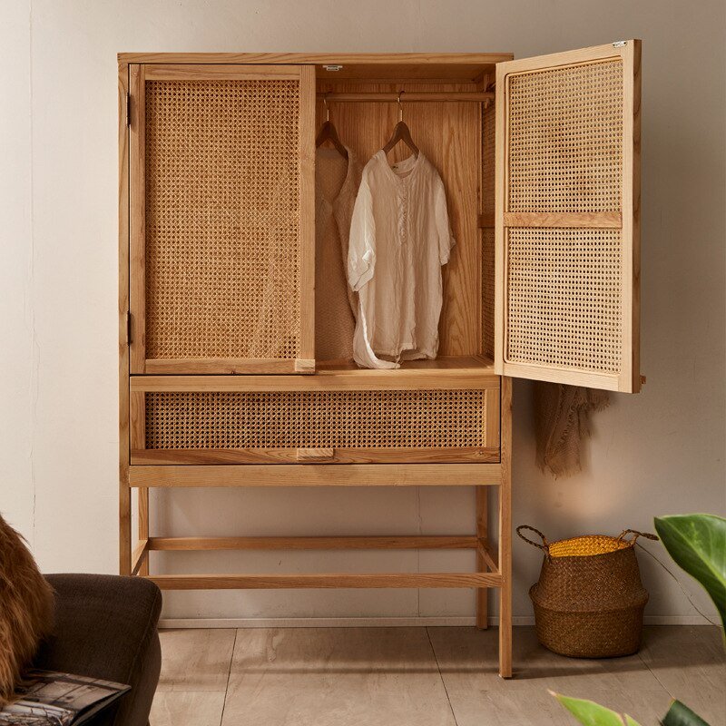 Rattan Solid Wood Wardrobe - Casatrail.com