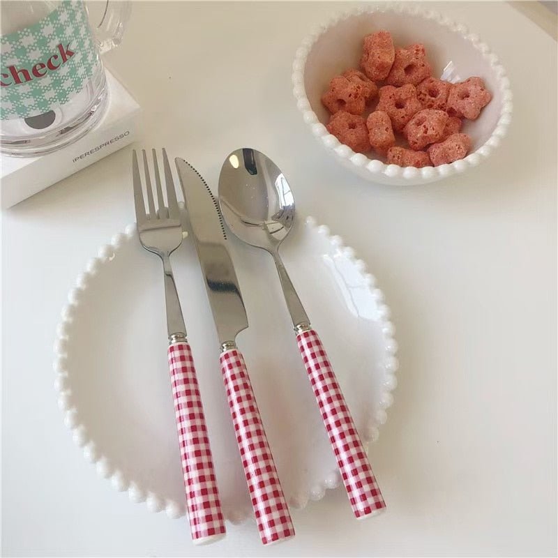 Red Plaid Stainless Steel Cutlery Set - Casatrail.com