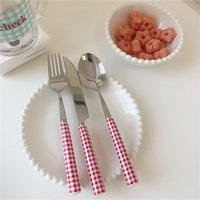 Thumbnail for Red Plaid Stainless Steel Cutlery Set - Casatrail.com