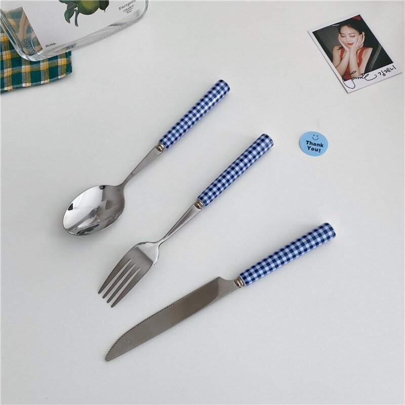 Red Plaid Stainless Steel Cutlery Set - Casatrail.com