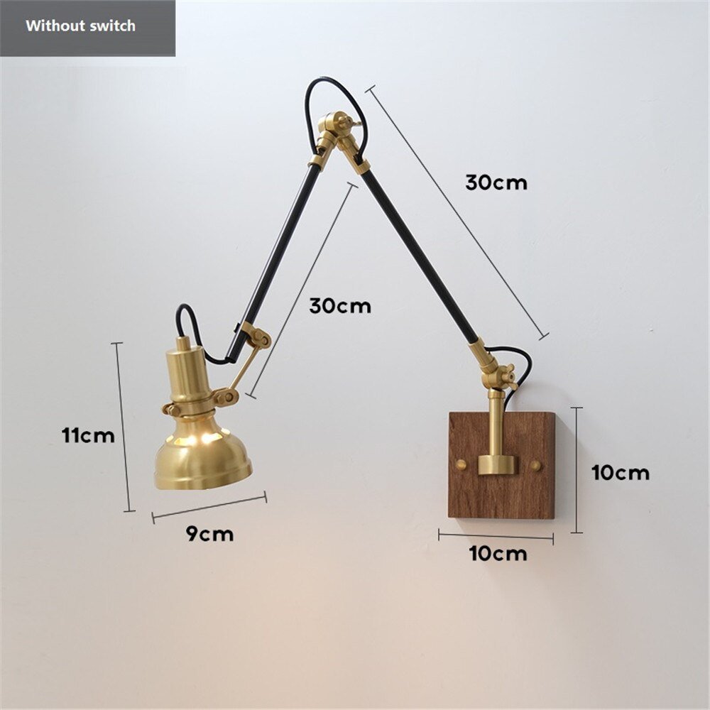 Retro Copper Wall Light with Adjustable Long Swing Arm - Casatrail.com