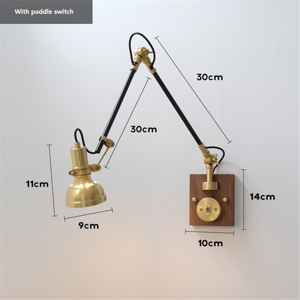 Retro Copper Wall Light with Adjustable Long Swing Arm - Casatrail.com