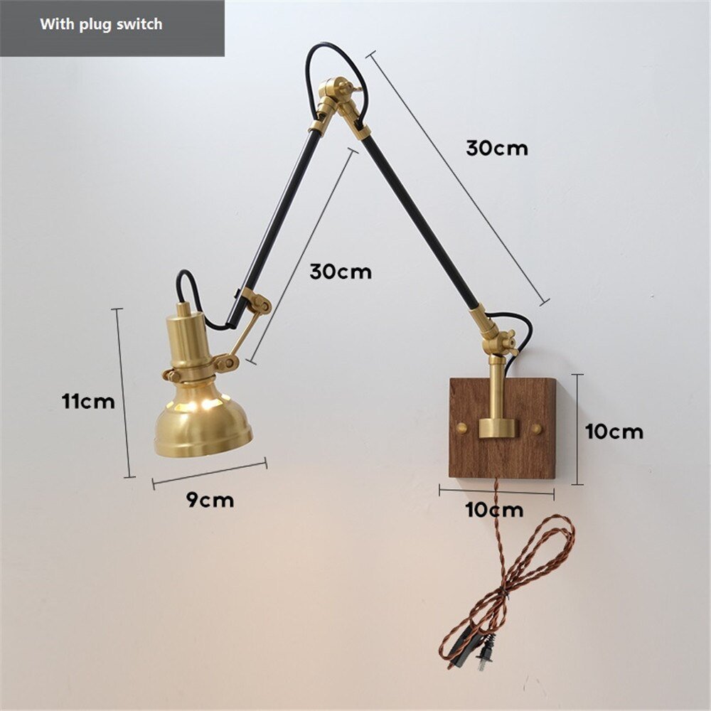 Retro Copper Wall Light with Adjustable Long Swing Arm - Casatrail.com